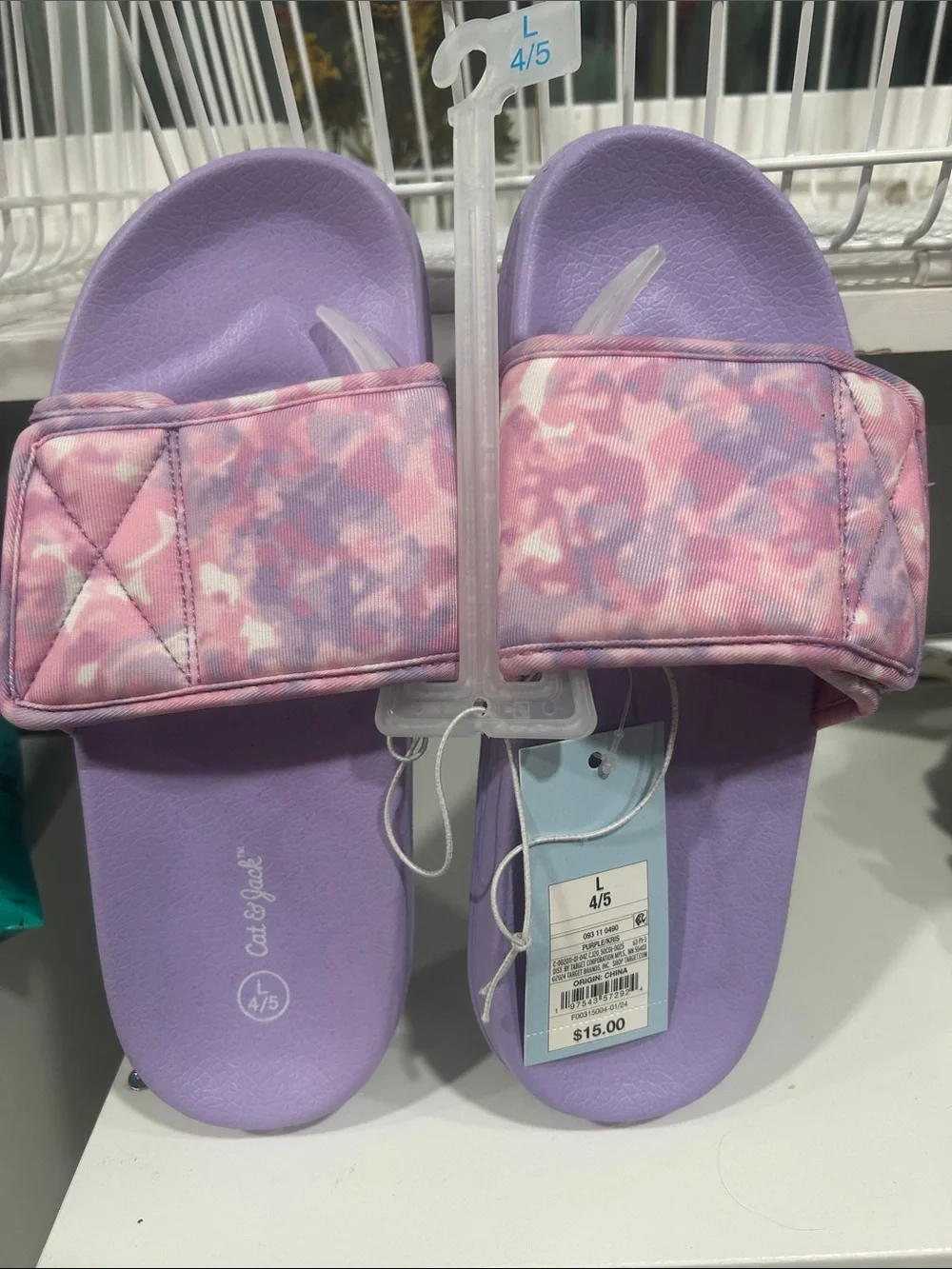 Cat & Jack Lavender and Pink Camo Adjustable Slide Sandals